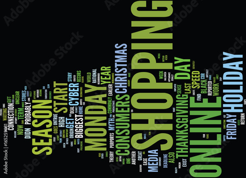 THE MYTH OF CYBER MONDAY Text Background Word Cloud Concept
