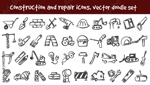 vector doodle construction and repair icons set