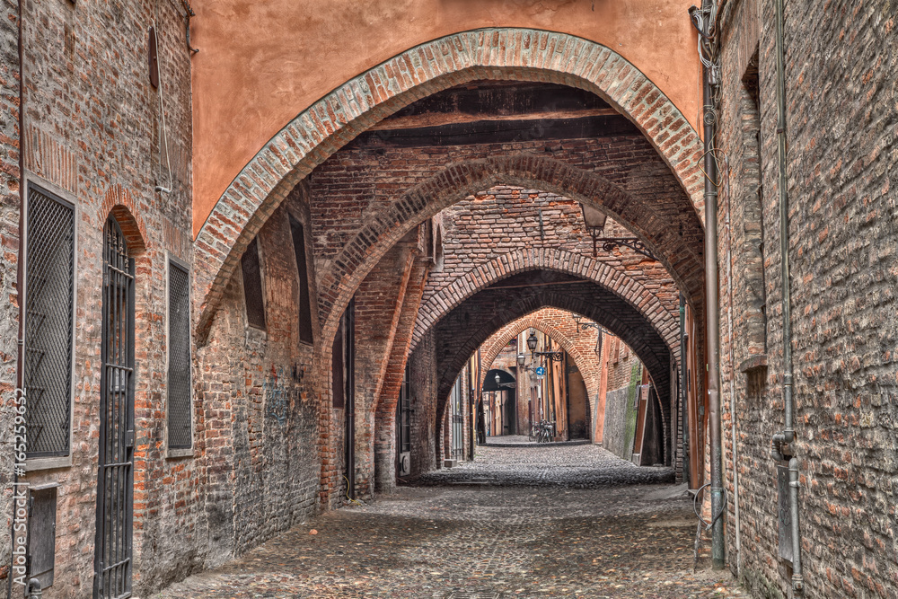 Ferrara, Italy: the medieval alley Via delle Volte