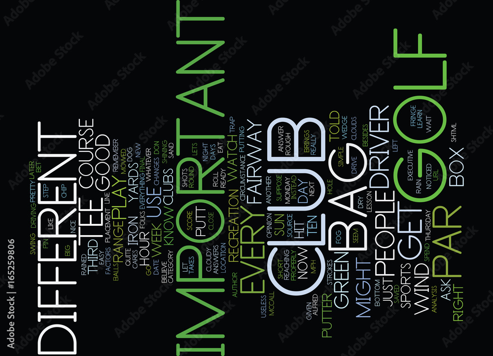THE MOST IMPORTANT GOLF CLUB IN YOUR BAG Text Background Word Cloud
