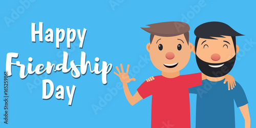 Happy Friendship Day. Two friends hugging and smiling. Vector illustration in flat style