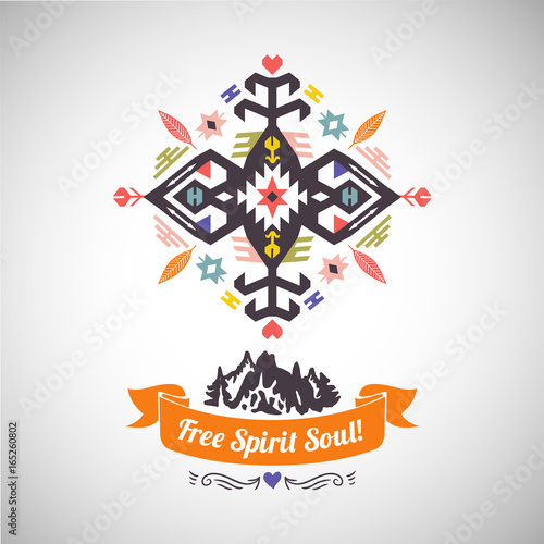 Colorful tribal Navajo style vector ornamental geometric logo set