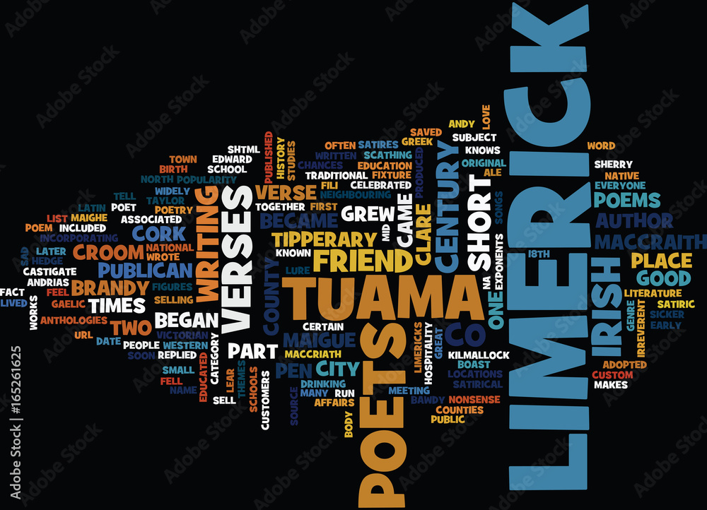 THE LURE OF THE LIMERICK Text Background Word Cloud Concept Stock