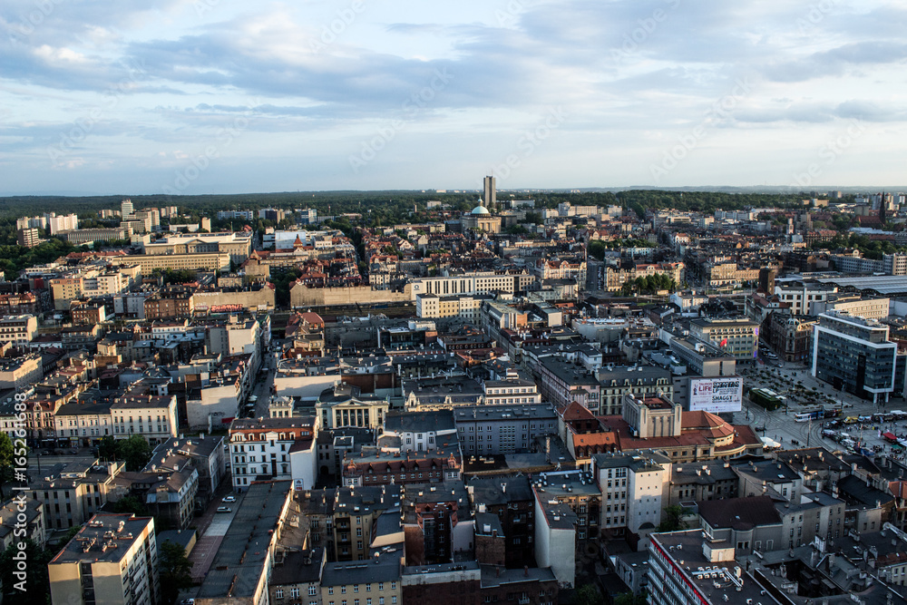 View of Katowice city center from the bird's eye view