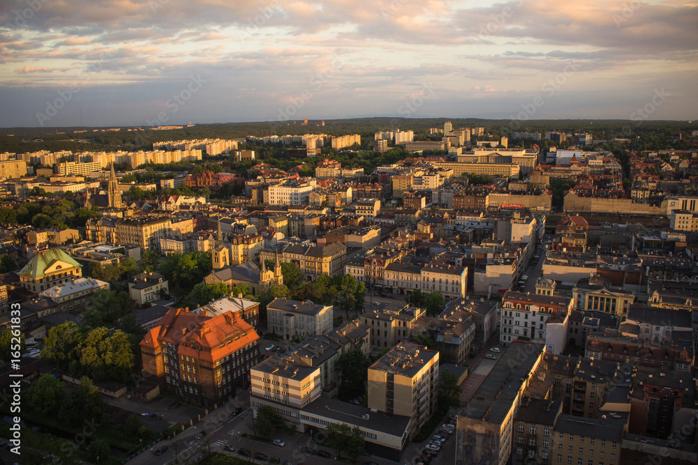 View of town Katowice from the bird's eye view
