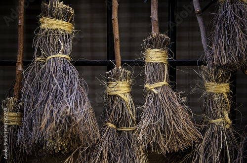Detail of brooms for witches at halloween
