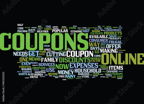 THE JOY OF ONLINE COUPONS Text Background Word Cloud Concept