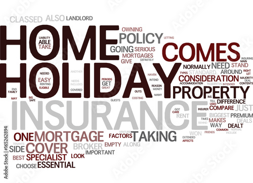 THE INS AND OUTS OF HOLIDAY HOME INSURANCE Text Background Word Cloud Concept