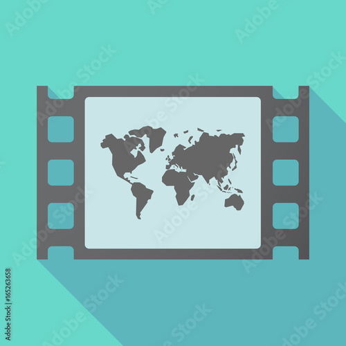 Long shadow film frame with a world map
