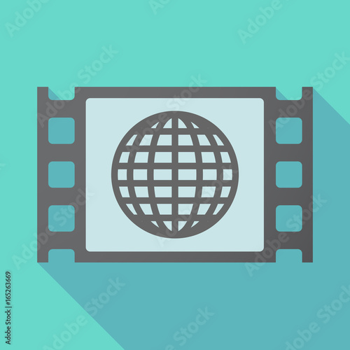 Long shadow film frame with a world globe