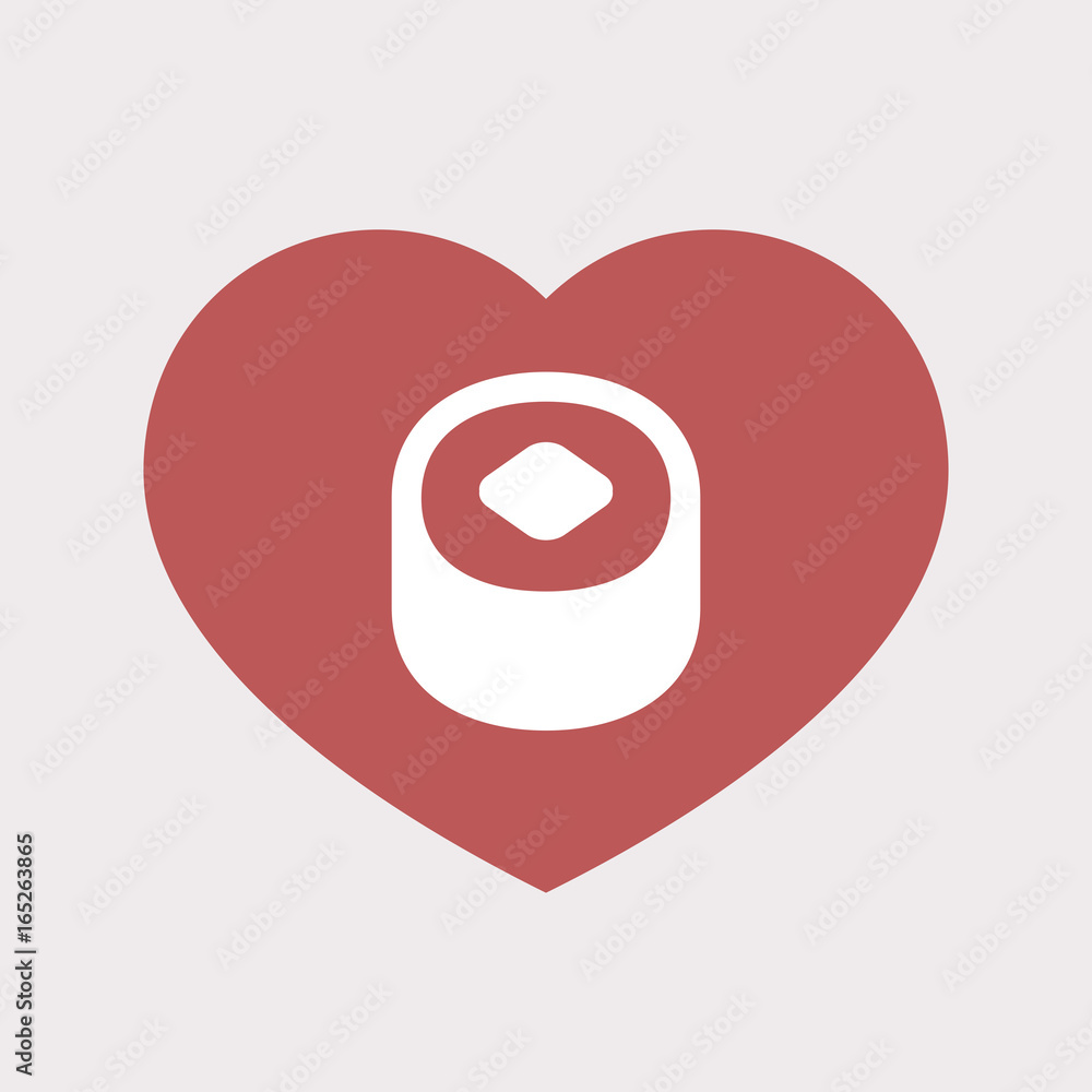 Isolated heart with a piece of sushi Isolated heart with a piece of sushi