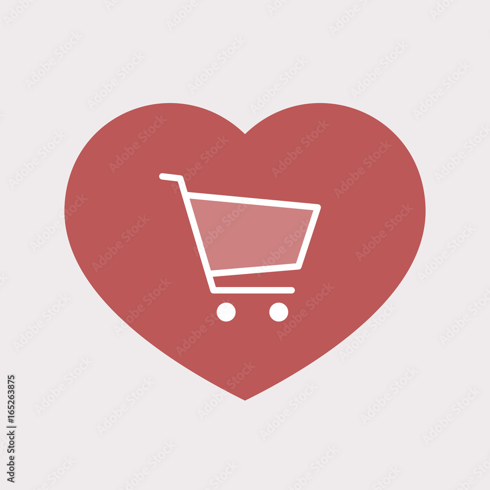 Isolated heart with a shopping cart Isolated heart with a shopping cart
