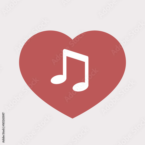 Isolated heart with a note music