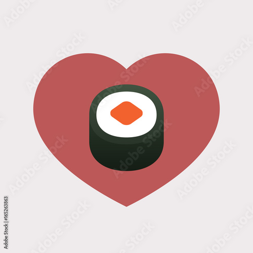 Isolated heart with a piece of sushi maki