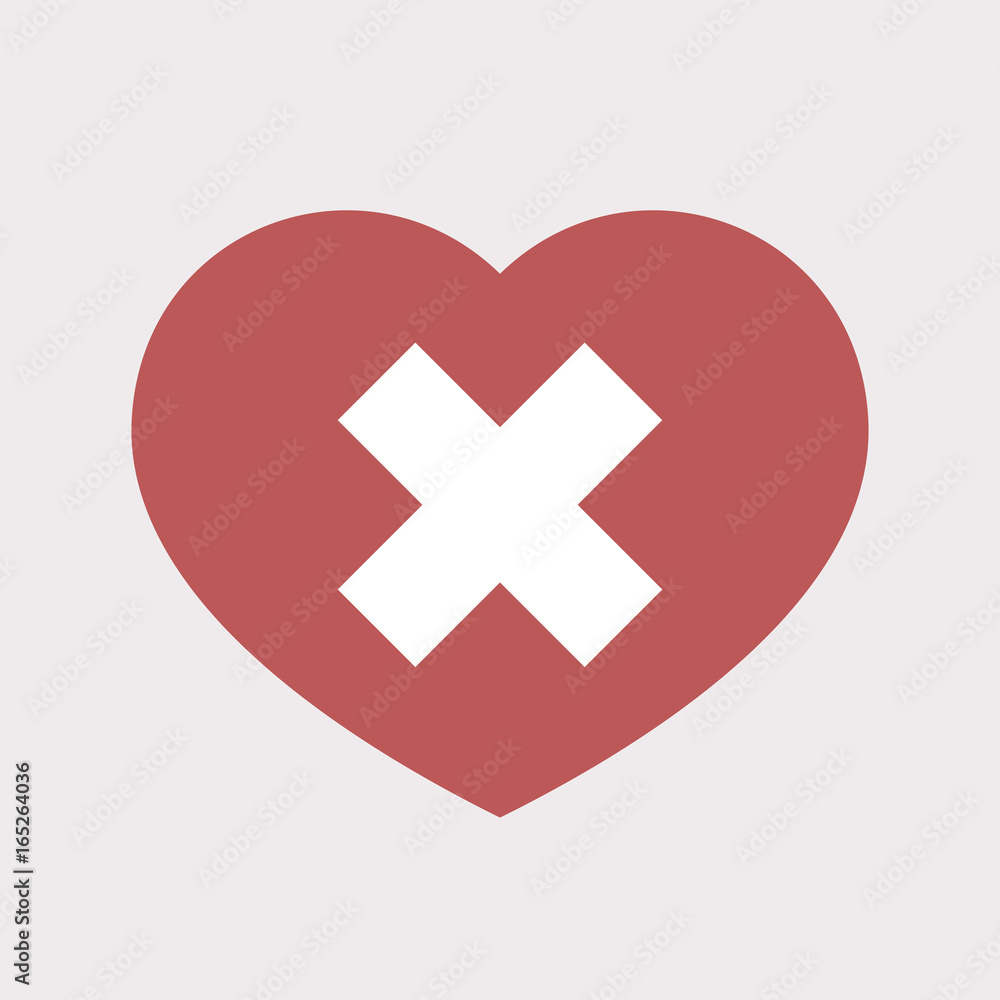 Isolated heart with an x sign Isolated heart with an x sign