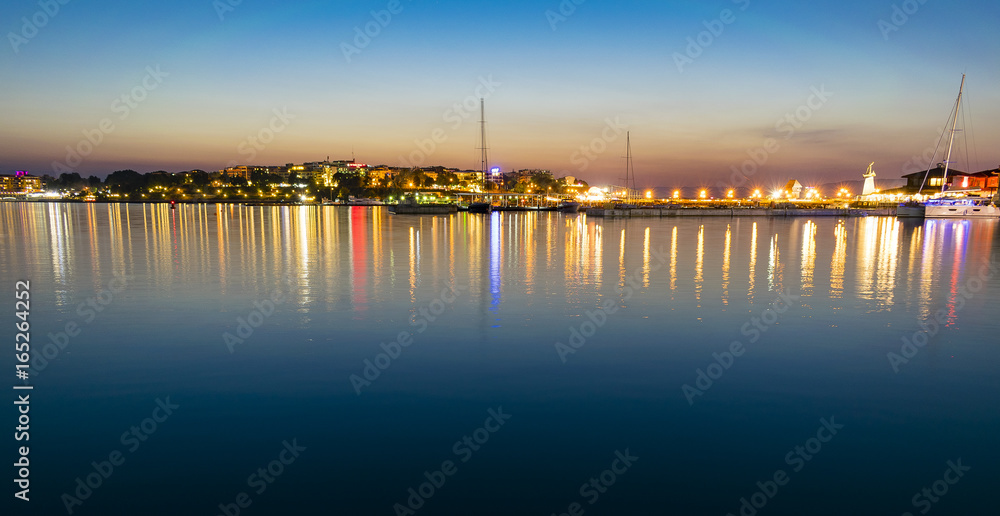 Water reflection of city lights Nessebar