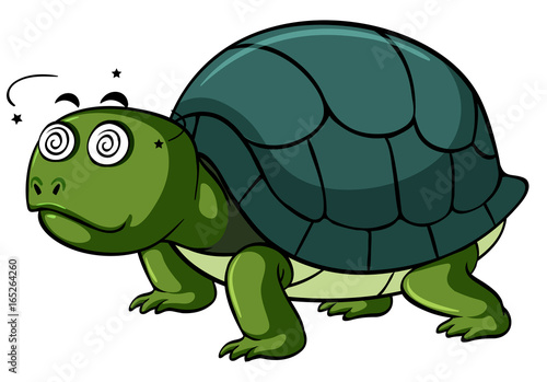 Turtle with dizzy face on white background