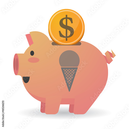 Isolated  piggy bank with a cone ice cream