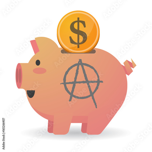 Isolated  piggy bank with an anarchy sign