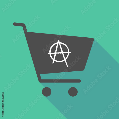 Long shadow  shopping cart with an anarchy sign