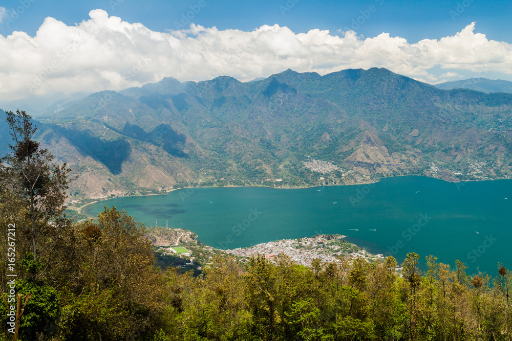 Atitlan lake in Guatemala. The closest village is San Pedro, picture taken from San Pedro volcano.