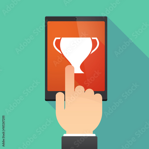 Long shadow tablet PC with a cup