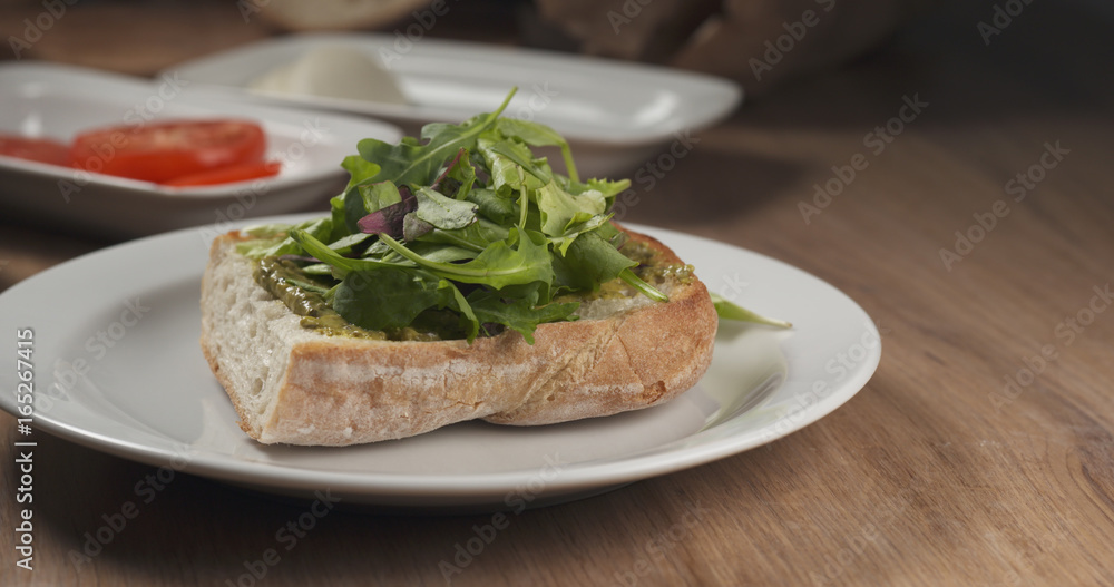making italian sandwich with speck and mozzarella apply rocket salad making italian sandwich with speck and mozzarella apply rocket salad