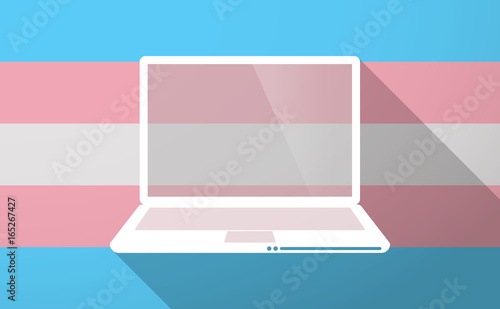 Long shadow  trans gender flag with a laptop