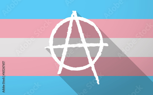 Long shadow  trans gender flag with an anarchy sign