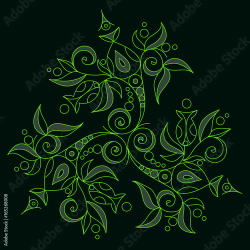 Painted green floral ornament on a green background.