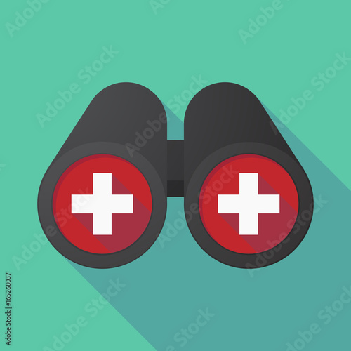 Long shadow binoculars with   the Swiss flag