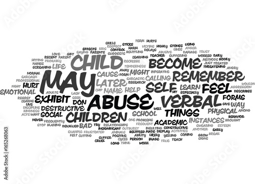 THE DETRIMENTAL EFFECTS OF VERBAL ABUSE AND HOW TO STOP THE CYCLE Text Background Word Cloud Concept