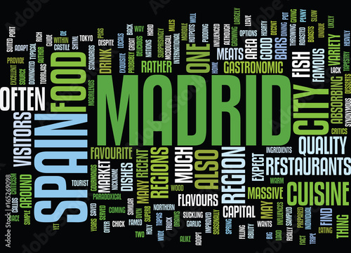 THE CUISINE OF MADRID A GUIDE Text Background Word Cloud Concept