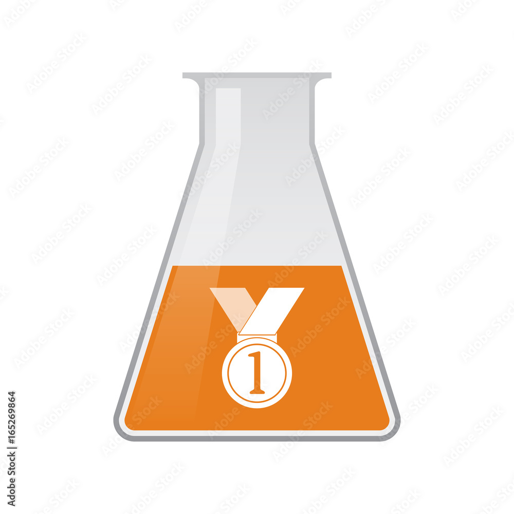 Isolated chemical flask with a medal Isolated chemical flask with a medal