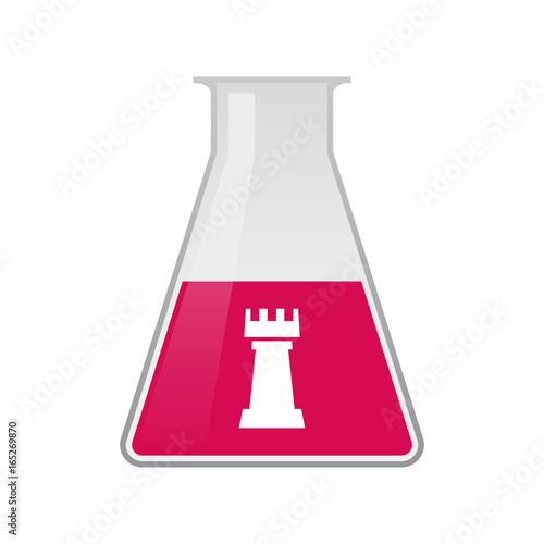 Isolated chemical flask with a  rook   chess figure