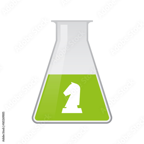 Isolated chemical flask with a  knight   chess figure