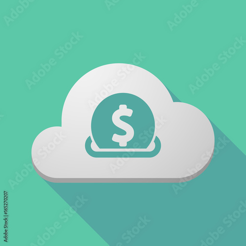 Long shadow cloud with  a dollar coin entering in a moneybox