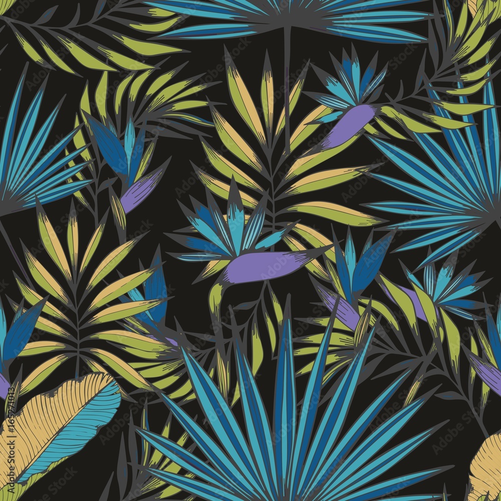 Night tropics. Vector seamless handmade pattern for design Night tropics. Vector seamless handmade pattern for design