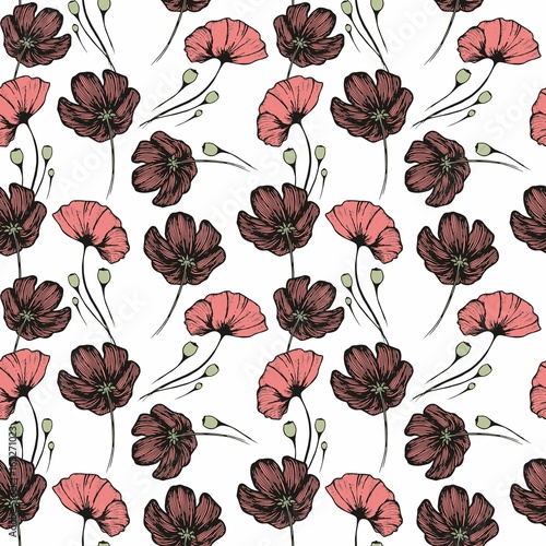 Poppies. Seamless hand drawn pattern for the design