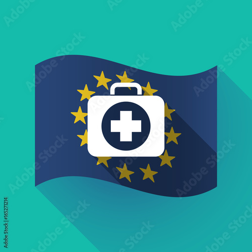 Long shadow EU flag with  a first aid kit icon