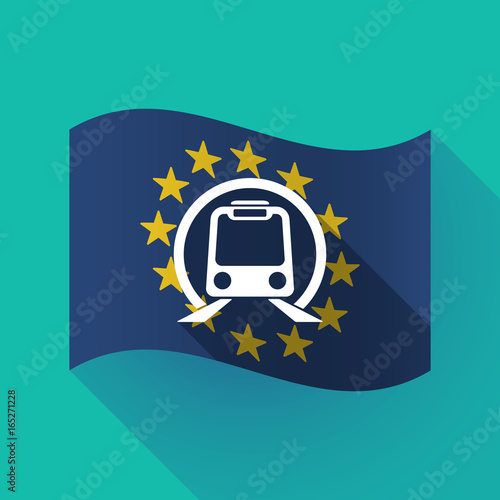 Long shadow EU flag with  a subway train icon