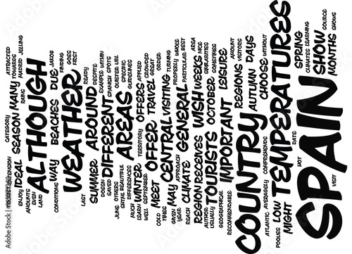 THE CLIMATE AND WEATHER OF SPAIN Text Background Word Cloud Concept