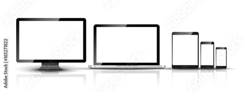 Computer monitor, smartphone, laptop and tablet pc design. Mobile phone smart digital device set
