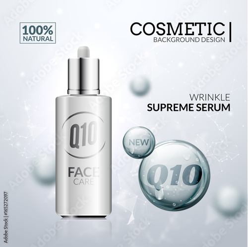 Cosmetic collagen solution. Skin care serum essence design. Hyaluronic treatment for face beauty