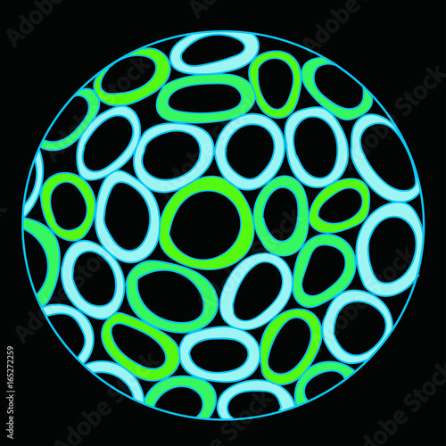 Abstract bubble ball o turquoise on a black background