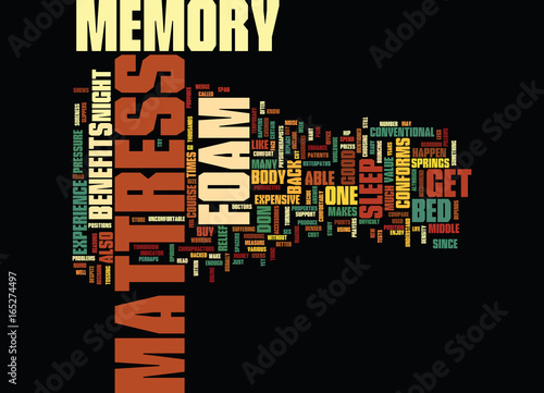 THE BENEFITS OF THE MEMORY FOAM MATTRESS Text Background Word Cloud Concept