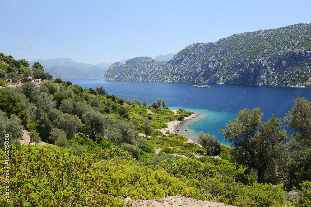view of Camellia island in Hisaronu Bay, Aegean sea, Turkey