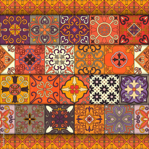 Seamless pattern with portuguese tiles in talavera style. Azulejo, moroccan, mexican ornaments.