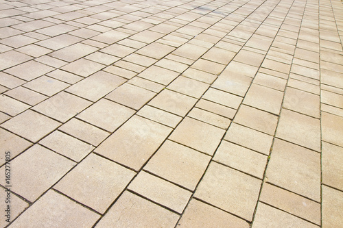 New paving made with colored stone blocks of different sizes