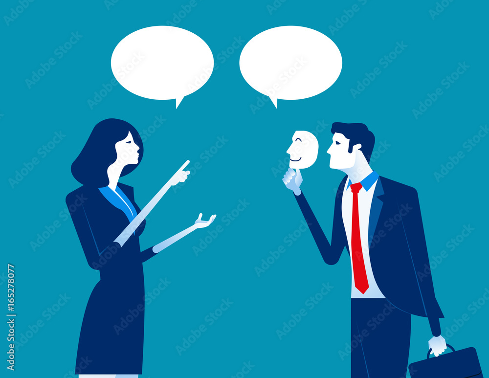Business person holding a happy mask. Concept business vector illustration. Business person holding a happy mask. Concept business vector illustration.